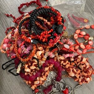 Two lbs craft jewelry used jewelry coral and shell